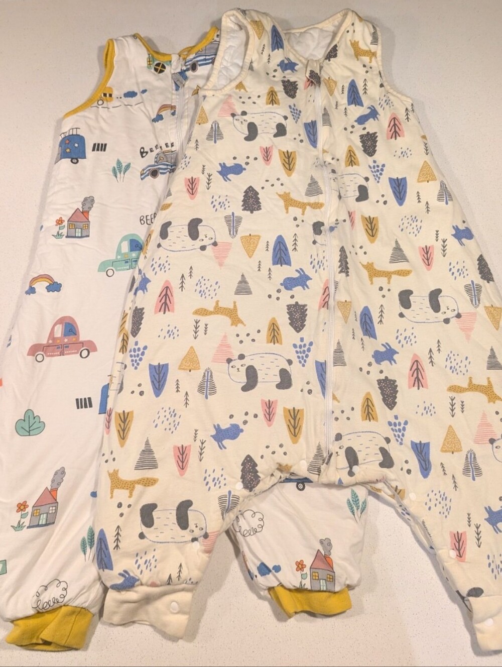 Set Of 2 Cotton Walker Sleep Sacks - White with Multicolor Prints